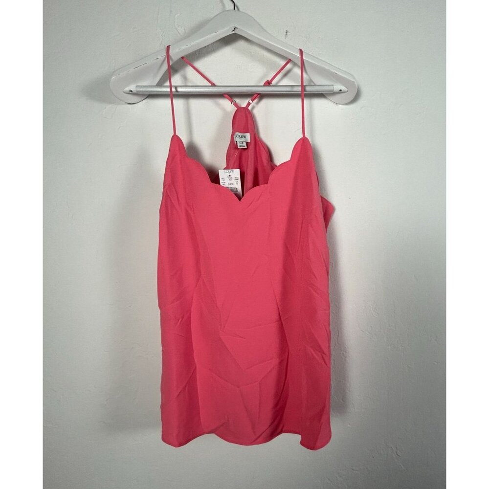 J.Crew Womens Scalloped Cami Top Size 12 Hot Pink Adjustable Strap G3387 New